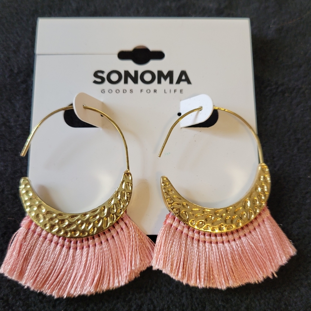 Sonoma Boho Gold and Pink Hoop Earrings